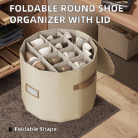 Organisateur de chaussures rond pliable avec séparateurs réglables, couvercle transparent, 100% polyester, capacité de 20 à 35 L pour placard
