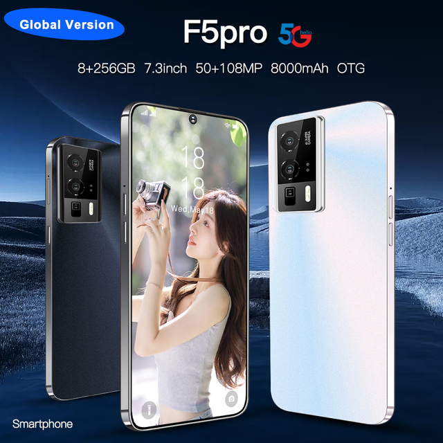 F5Pro Android Smartphone 6.5 Inch Large Screen 8GB+256GB Global Version Dual SIM Mobile Phone Support OTG Cheap Smart Cell Phone