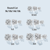 Boucles d'oreilles de luxe Starsgem 0.5ct 1ct 1.5ct 2ct 3ct Round Moissanite en or 14K Push Back Screw Back Moissanite pour femmes