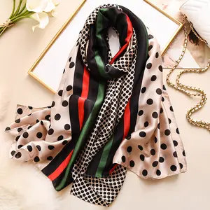 Wholesale 2020 new style cheap turkish silk scarf high quality dot print lightweight women long silk scarf