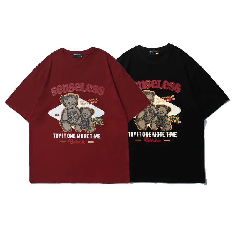 Custom loose fit Polyester anime men branded tshirt couple bear short-sleeve cartoon character t-shirt