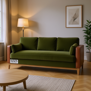 Canapé Contemporain DB Knox 84 In Style Ferme Moderne Vert Olive Velours Haute Performance Pieds en Bois Salon Trois Places - Product Image 2