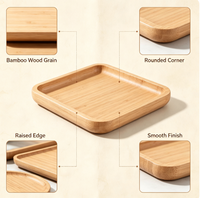 Ensemble de plateaux de service en bois à bords surélevés et coins arrondis, grain naturel, pour le petit-déjeuner et le thé, personnalisable OEM
