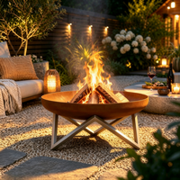 Brasero moderne rustique en acier Corten, grande cheminée ronde d'extérieur pour brûler du bois, idéal pour les jardins résidentiels, commerciaux et les patios.