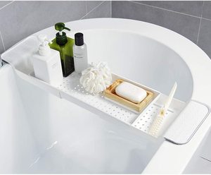 Plastic Square <strong>Bath</strong> Rack Extendable Two-Piece Eco-Friendly Modern Bathroom Caddy with <strong>Tray</strong> <strong>White</strong> - Product Image 1