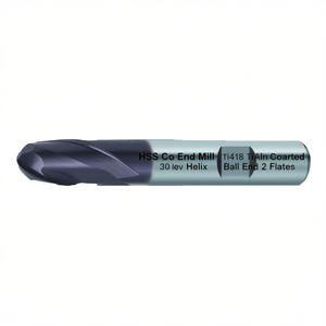 Fresa de extremo esférico HSS-Co con revestimiento de TiAlN, helicoidal de 30 grados, 2 filos - Product Image 2