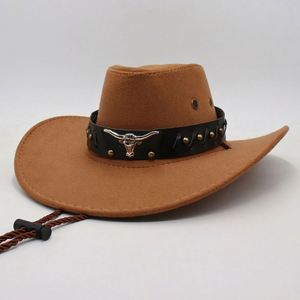 Chapeau de cowboy rétro unisexe style occidental européen et américain, nouveau logo tête de taureau, ceinture en tissu ethnique pour les voyages en extérieur - Product Image 6