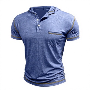 Men's Hooded Short Sleeve Custom Logo High Quality Skin-Friendly Casual T-Shirt Regular Fit Contrast Trim Regular Length Plain - Product Image 2