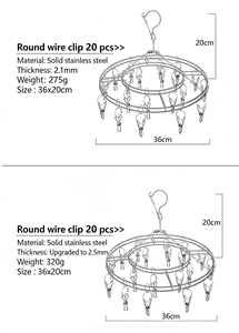 Séchoir pliant multi-clip en acier inoxydable <span class=keywords><strong>pour</strong></span> chaussettes, serviettes et sous-vêtements, avec 20 pinces - Product Image 5