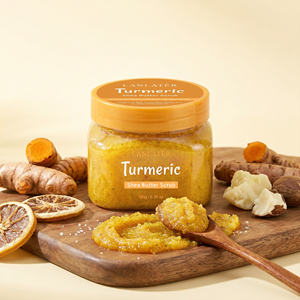 Exfoliante Corporal de Manteca de Karité Pura y Cúrcuma con Fórmula Personalizada GMPC, Exfoliante Corporal Blanqueador e Iluminador para Piel Muerta - Product Image 1