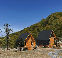 Maison triangulaire en bois ensoleillée, tente de camping à énergie solaire, design moderne, polyvalente pour l'extérieur, salle à manger, cour, appartement, usage résidentiel