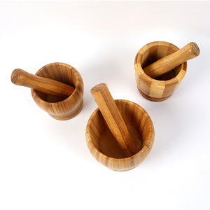 Bamboo Garlic Mortar And Pestle Set Manual <b>Herb</b> <b>Grinder</b> Kitchen Tool - Product Image 2