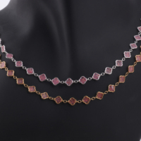 Rantai Emas Lapis 14K Romantis 3+1 Model Clover Berlapis Enamel Pink untuk Pembuatan Perhiasan Kalung dan Gelang Permanen DIY