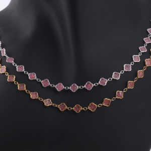 Catena Romantica in Oro 14K Placcato con <span class=keywords><strong>3</strong></span>+1 Maglie a Quadrifoglio Smaltate Rosa per Creazione di Gioielli Fai-da-Te, Collane e Bracciali Permanenti - Product Image 5