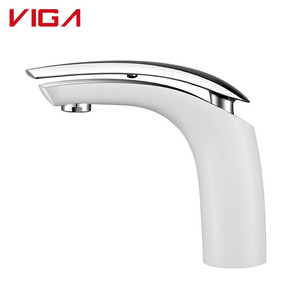 Rubinetto <span class=keywords><strong>Miscelatore</strong></span> Monocomando da <span class=keywords><strong>Lavabo</strong></span> VIGA in Ottone Cromato Lucido Bianco <span class=keywords><strong>con</strong></span> Valvola in Ceramica per Lavandino Bagno - Product Image 1
