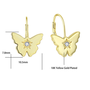 YILUN Boucles <span class=keywords><strong>d</strong></span>'oreilles papillon plaquées or jaune Zircon cubique <span class=keywords><strong>Fermeture</strong></span> à levier Boucles <span class=keywords><strong>d</strong></span>'oreilles papillon en argent sterling 925 pour femmes - Product Image 6