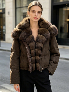 Janveny 2026 Nouvelle Veste d'Hiver en <span class=keywords><strong>Duvet</strong></span> avec Col en Fourrure Véritable pour Femmes, 90% <span class=keywords><strong>Duvet</strong></span> de Canard Blanc, Mélange de Laine, avec Gants, Parka Chaude en Fourrure - Product Image 6