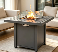 Barbecue à gaz propane d'extérieur en acier inoxydable, table brasero noire, facile à assembler, protection haute pression, commande par bouton