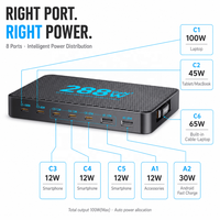 Chargeur de bureau GaN 8 ports 288W, station de charge mince, chargeur PD 100W Type C avec câble intégré pour iPhone, vente chaude