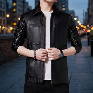 Denim Custom Black Leather Wax Waxed Long Casual Autumn Zipper Coat Jeans Men <b>Jacket</b> - Product Image 3