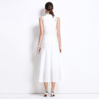 Robe d'été 2026 moderne en dentelle élégante pour femme, longueur mi-cuisse, col licou, taille haute, sans manches, silhouette trapèze, 100 % polyester