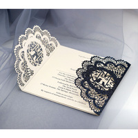 Carte d'invitation triplee carrée à paillettes argentées, cartes de mariage découpées au Laser avec ruban, vente en gros, livraison gratuite