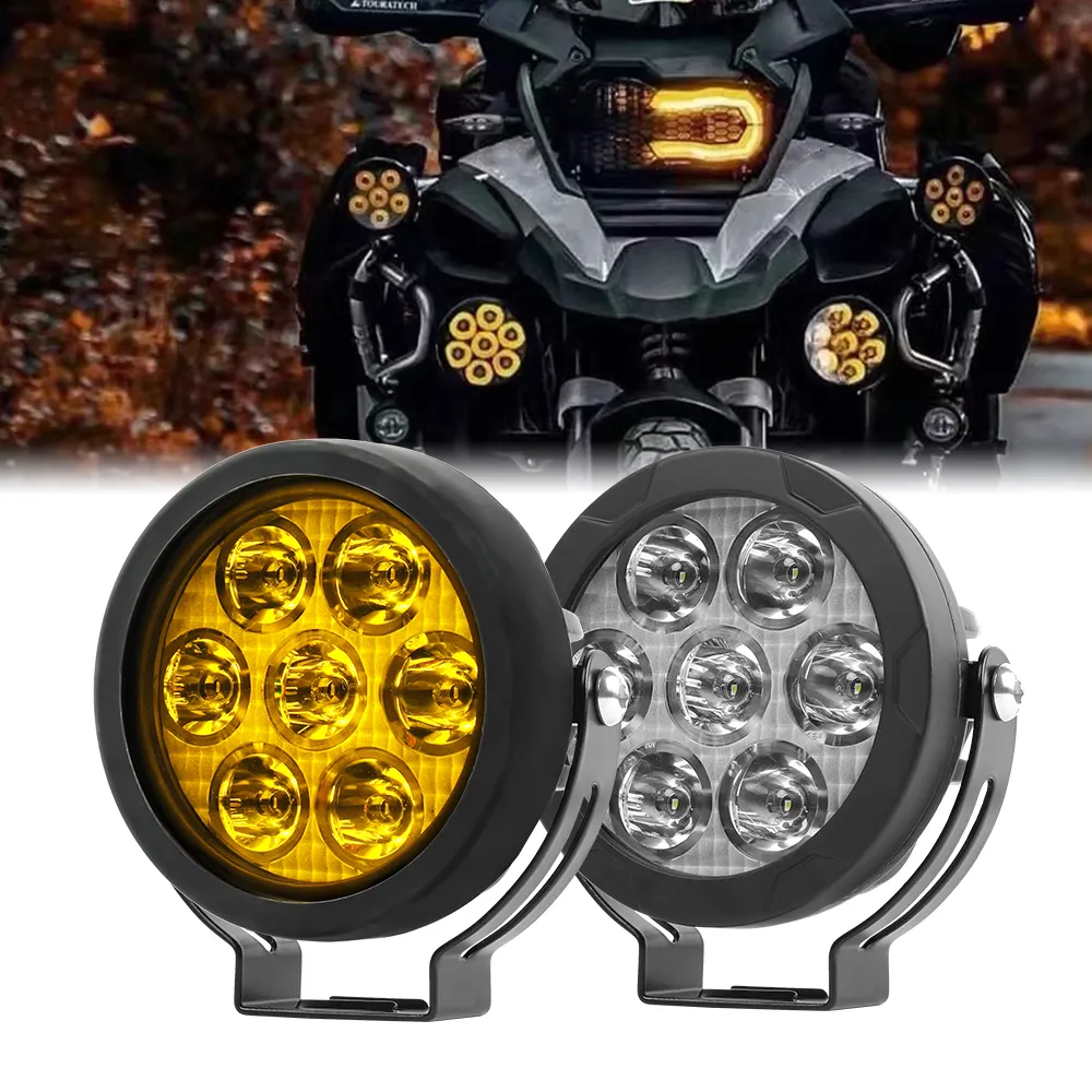 Focos LED redondos de alta potencia de 4,5 pulgadas, 70W, luces auxiliares para motocicletas GR