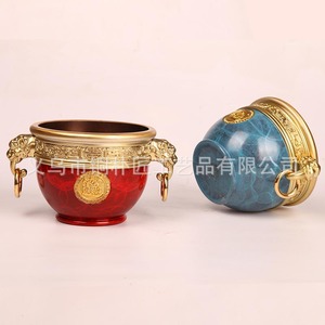 Pure brass ashtray/rice container, living room/office <b>decoration</b>, Chinese retro style, lion-ear bronze <b>jar</b>, colored bronze - Product Image 4