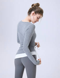 Couleur tirage corde stockage de chaleur haut mince femmes porter des vêtements de Fitness course Yoga à manches longues entraînement sport T-shirt - Product Image 2