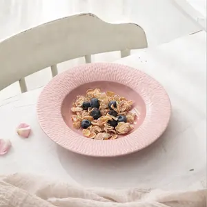 China supplier porcelain pink color soup plate restaurant use dinner table ware set