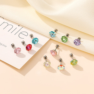 ต่างหูคริสตัลทรงแปดเหลี่ยมสีชมพูเงางามพิเศษ เกรด 5A+ ด้านหลังแบบแบน ไม่ก่อให้เกิดอาการแพ้ ทำจากไทเทเนียมทางการแพทย์ - Product Image 3