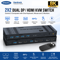 Hardrock Alüminyum Alaşımlı Çift Ekranlı KVM Anahtarı 2x2 + 8K60 USB 3.0 için Anında Değiştirme Ofis Kontrol Odası için