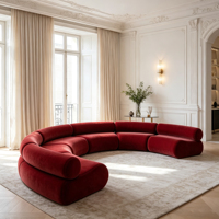 Rotes Samt-Modulsofa mit Geschwungener Form, Modernes Organisches Sektionalsofa für Villen-Wohnzimmer