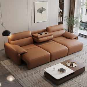 Juego de sofá reclinable eléctrico con características de colocación plana convertible y extensible Puerto de carga y portavasos Sofá de cuero - Product Image 4