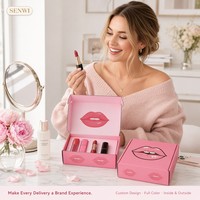 Boîte d'expédition rose vif imprimée en pop art pleine surface, avec illustration recto-verso, pour kit de maquillage de marque cosmétique, emballage de beauté en gros