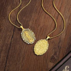 Collier pendentif Vierge <span class=keywords><strong>Marie</strong></span> en cuivre plaqué or 24 carats avec CZ blanc et émail noir, prière française, vente en gros, bijoux religieux catholiques - Product Image 4