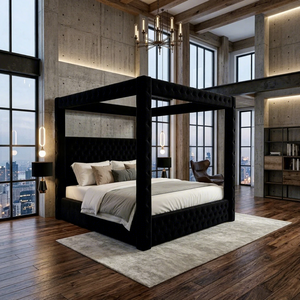 <span class=keywords><strong>Lit</strong></span> à baldaquin capitonné en velours noir <span class=keywords><strong>de</strong></span> luxe, style moderne et minimaliste, taille King Size, vente en gros d'usine - Product Image 1