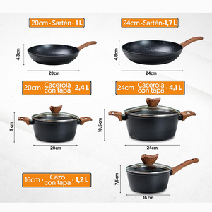 Batterie de cuisine en aluminium forgé avec revêtement antiadhésif, poignées douces au toucher, comprenant poêle, casserole et faitout – Offre Spéciale - Product Image 2