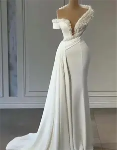 Роскошные Свадебные платья Новое поступление жемчужное платье с глубоким V-образным вырезом сексуальное высококачественное атласное свадебное платье Русалка свадебное платье
