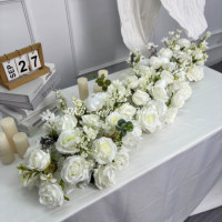Nouveau Style personnalisé 1m artificielle fleur blanche rangée luxe haute qualité soie artificielle Rose à la main en vrac fleur artificielle coureur