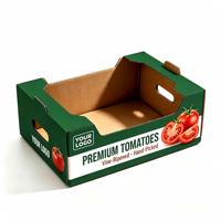 Maßgefertigte Kleine Grüne Tomatenkiste mit Vollfarbdruck, Einfach zu Tragenden Griffen, Wellpappe-Geschenkbox für Frische Landwirtschaftliche Produkte