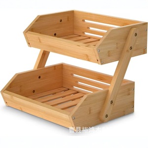 Panier de rangement en bois à 2 niveaux multifonctionnel pour tiroir de cuisine, pour organiser fruits, légumes, pain et en-cas - Product Image 1