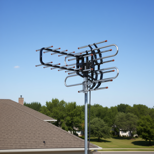 Antena de TV de Doble Frecuencia, Rango 45-860Mhz, Ganancia 22-38Db, Montaje en Poste Abierto Plateado - Product Image 2