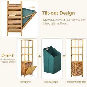 JQ Panier <span class=keywords><strong>tour</strong></span> en bambou personnalisé Panier à linge inclinable avec étagère à 3 couches pour salle de bain - Product Image 3