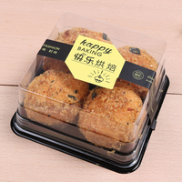 Boîte d'emballage alimentaire jetable en plastique PET carrée pour gâteaux, pâtisseries, sushis, sucre, avec couvercle transparent et base noire et dorée
