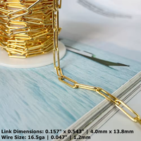 Chaîne en vrac de type trombone, véritable, 10 pieds, grande taille, pour bijoux, plaqué or 14K, pour bracelet et collier