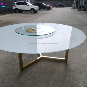 LEDA 2025 Best Selling Event Wedding Banquet Large Round Modern Mobile Plain Smooth Glass White Table for party - Product Image 6