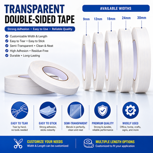 Ruban adhésif transparent double face <span class=keywords><strong>en</strong></span> acrylique à forte adhérence, film adhésif <span class=keywords><strong>en</strong></span> papier haute viscosité pour dossiers scolaires et <span class=keywords><strong>de</strong></span> bureau - Product Image 1