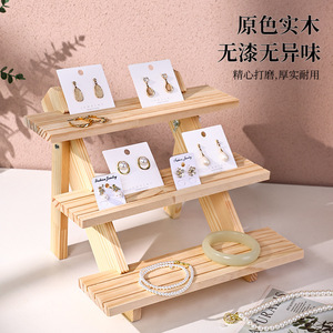 Solid Wood Jewelry Display Rack 4 Layers Stepped Desktop Storage For Earrings Bracelets <b>Necklace</b> Organization - Product Image 3