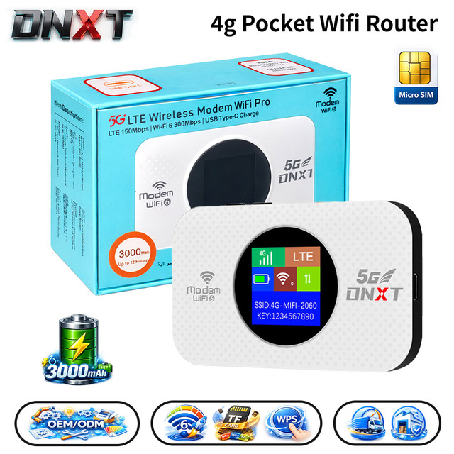 DNXT Pocket Wifi Router WiFi6 Car Wifi Router WPS 3000mAh Wireless Mobile Wifi AP Mode Portable Wi-fi Router for Travel Use